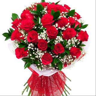 Buchet cu 25 trandafiri rosii „Pasiune și Puritate”