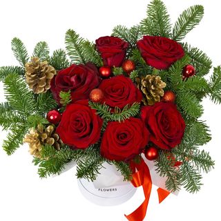 Aranjament floral masa Crăciun Revelion „Roșu de Sărbătoare”