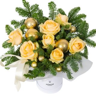 Aranjament floral masa Crăciun Revelion „Galben de Sărbătoare”