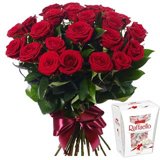 Buchet „Red Passion” cu 25 trandafiri si Praline