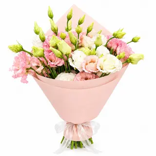 Buchet „Delicatețe în Roz și Alb”cu 11 Lisianthus