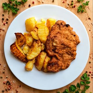Snitel de porc si cartofi aurii