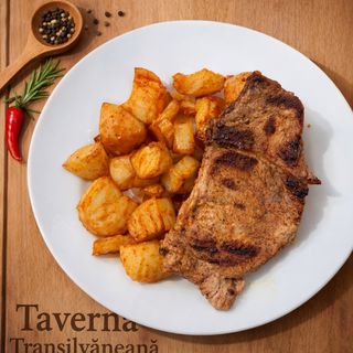 Ceafa de porc la gratar si cartofi aurii 100g/200g