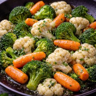 Broccoli, conopida, baby carrot cu unt