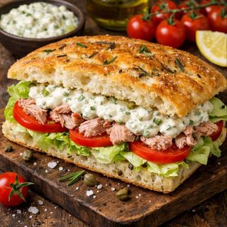 Focaccia Mediterraneana cu Ton