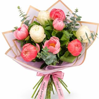 Buchet 9 bujori multicolori