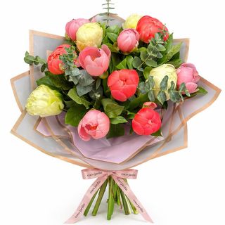 Buchet 15 bujori multicolori