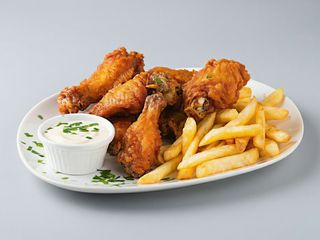 Aripioare de pui cu cartofi pai