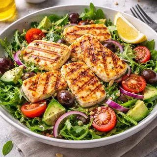 Salată cu halloumi și piersică