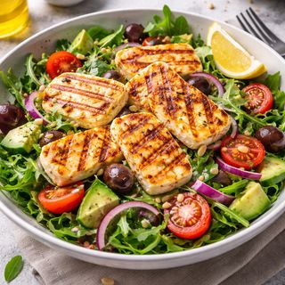 Salată cu halloumi și piersică