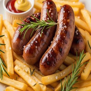 Carnati proaspeti de casa cu cartofi si salata