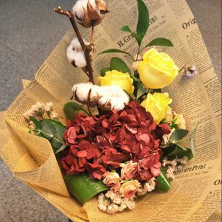 Buchet bumbac si hydrangea