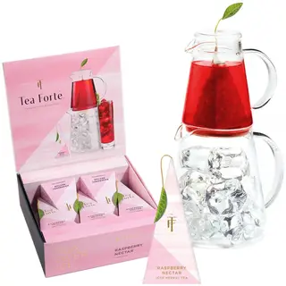 Set cadou cu ceainic pentru ceai rece si 5 piramide ceai rece Iced Tea Raspberry Nectar Gift – Tea Forte