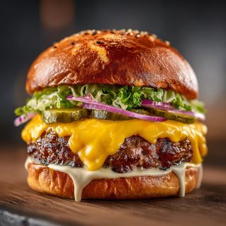 Burger trufe + cartofi prajiti + sos + bautura