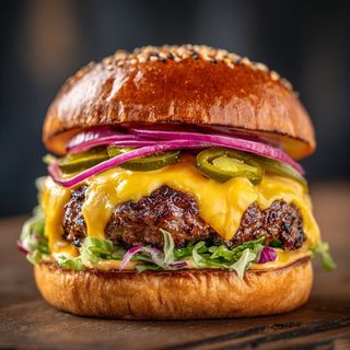 Santa-fe burger + cartofi prajiti + sos