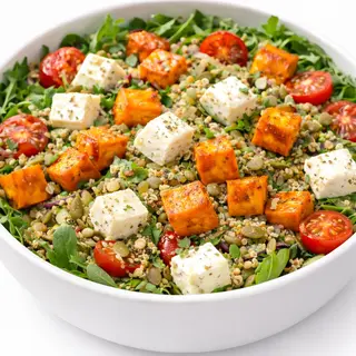 Salată cu quinoa, cartofi dulci și telemea de capră