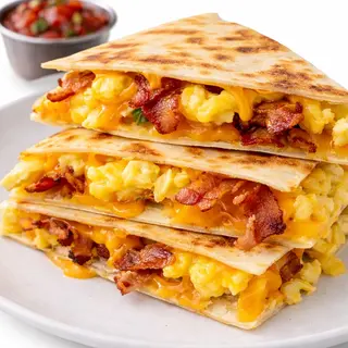 Quesadilla cu ou, bacon și cheddar