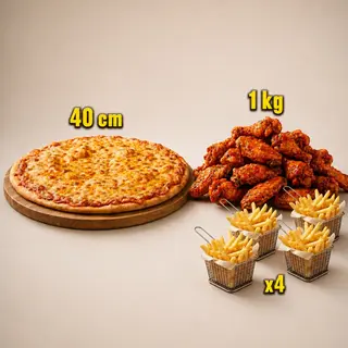 PIZZA 40CM GOLD MEDAL+1KG WINGS+4 PORTIONS FRENCH FRIES