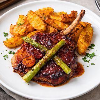 Cotlet de porc la gratar cu cartofi rumeniti