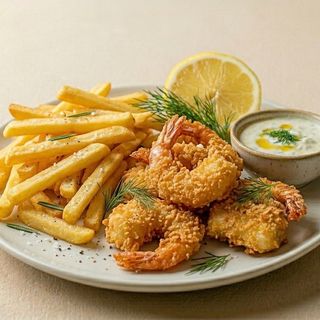 CREVETI CROCANTI CU CARTOFI PRAJITI/CRISPY PRAWNS WITH FRENCH FRIES- 350G