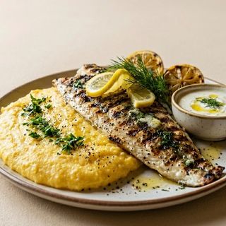 PESTE PE GRILL SI MAMALIGA/ GRILLED FISH WITH MAMALIGA 500g