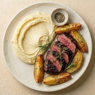 MUSCHI DE VITA CU CARTOFI WEDGES/PIURE / BEEF TENDERLOIN WITH POTATO WEDGES/MASHED POTATO - 500G