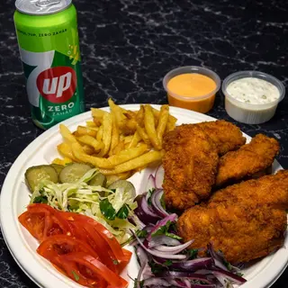 MENIU CRISPY DE PUI(SUC+SALATA+ CARTOFI)