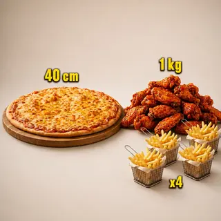 PIZZA 40CM GOLD MEDAL+1KG WINGS+4 PORTIONS FRENCH FRIES