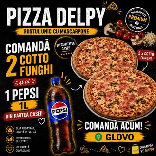 Comanda 2 Cotto Funghi 32cm/500g si Primești un Pepsi 1L