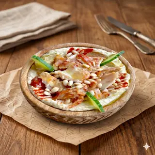 Hummus de casa cu shaorma de pui