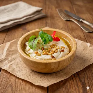 Hummus traditional cu muguri de pin si lipie