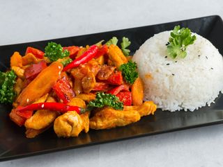 Chilli chicken with rice
