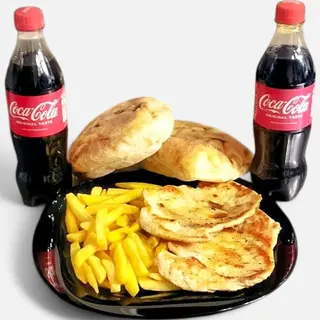 300g pileći file + 2 lepinje + 300g pomfrit + 2x Coca-Cola