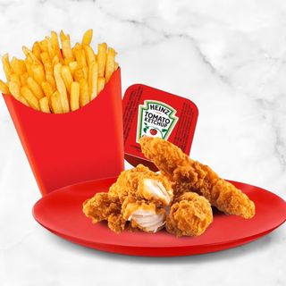 CHICKEN STRIPS+POMFRIT+HEINZ SOS