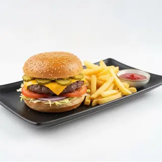 Blue burger XL + Pomfrit
