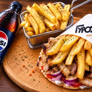 Gyros pita + Pomfit + Pepsi 0.5l