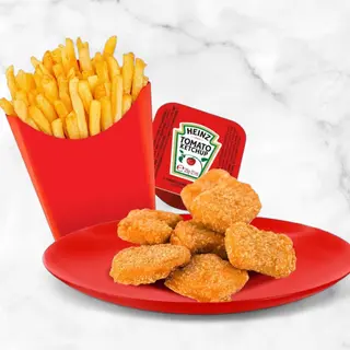 CHICKEN NUGGETS+POMFRIT+HEINZ SOS