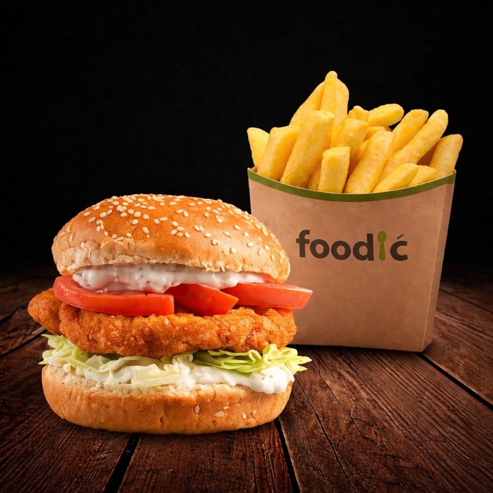 Crunchy Burger + mali pomfrit