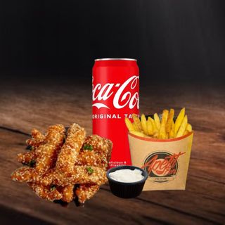 Pileći susam štapići + pomfrit + Coca Cola