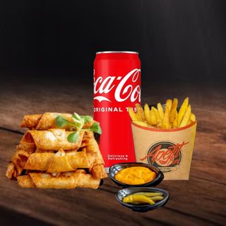 Chicken taquitos + pomfrit + Coca cola