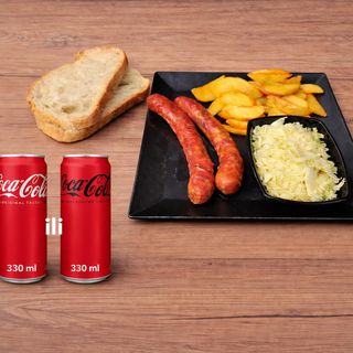 KOMPLET OBROK - pivska kobasica , pekarski krompir i cola