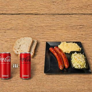 KOMPLET OBROK - Pivska kobasica , pire i cola