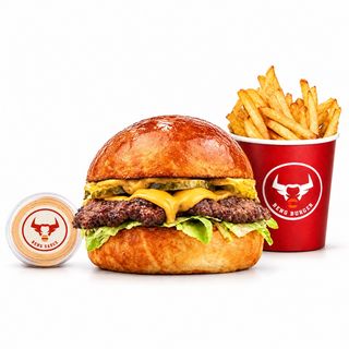 Cheeseburger Single + pomfrit + sos po izboru