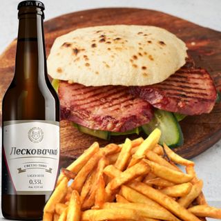 Leskovački dim VEŠALJKA + leskovačko pivo + pomfrit