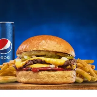 Double classic smash burger + pomfrit + sos + Coca-Cola ili Pepsi