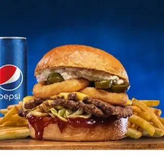 Double jalapeno smash burger + pomfrit + sos + Coca-Cola ili Pepsi