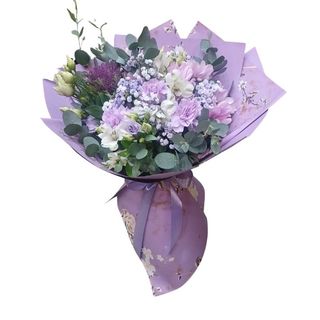 Okrugli buket,ljubičasta -bela