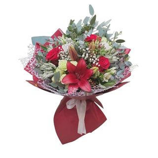 Okrugli buket ,crvena-bela