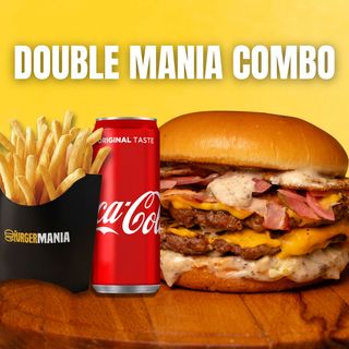 Double Mania burger + pomfrit + coca cola 0.33