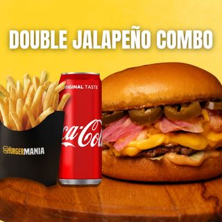 Double jalapeno burger + pomfrit + coca cola 0.33